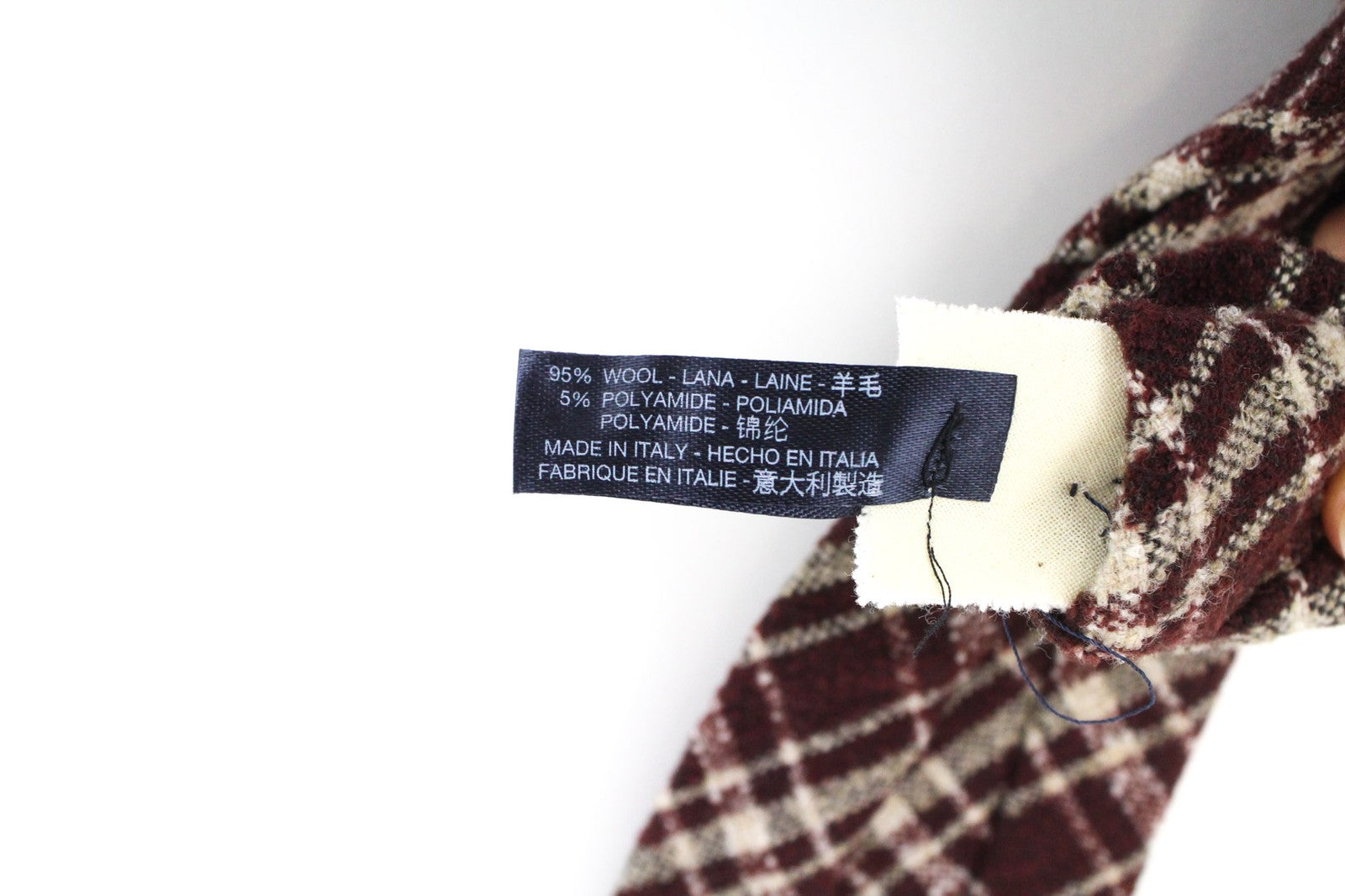SUITSUPPLY Men Tie ~150 x 8 cm Wine Red Formal Plaid Check Wool Pointed-End