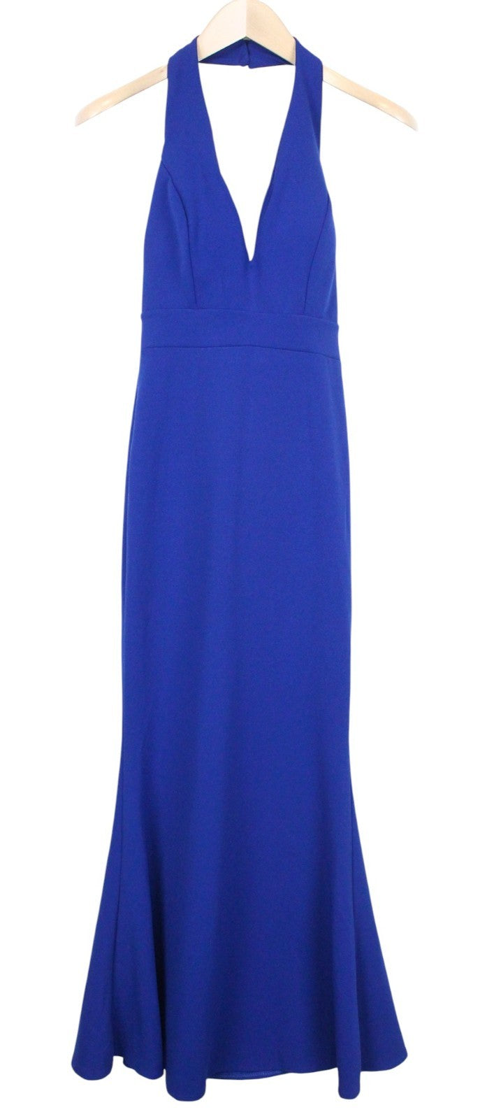 WAL G Women Dress S Blue Bodycon Maxi Flared Deep V-Neck Party Halter-Strap