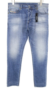 DIESEL Tepphar 0842H Men Jeans W33/L32 Blue Stretch Slim Carrot Cut Button-Fly