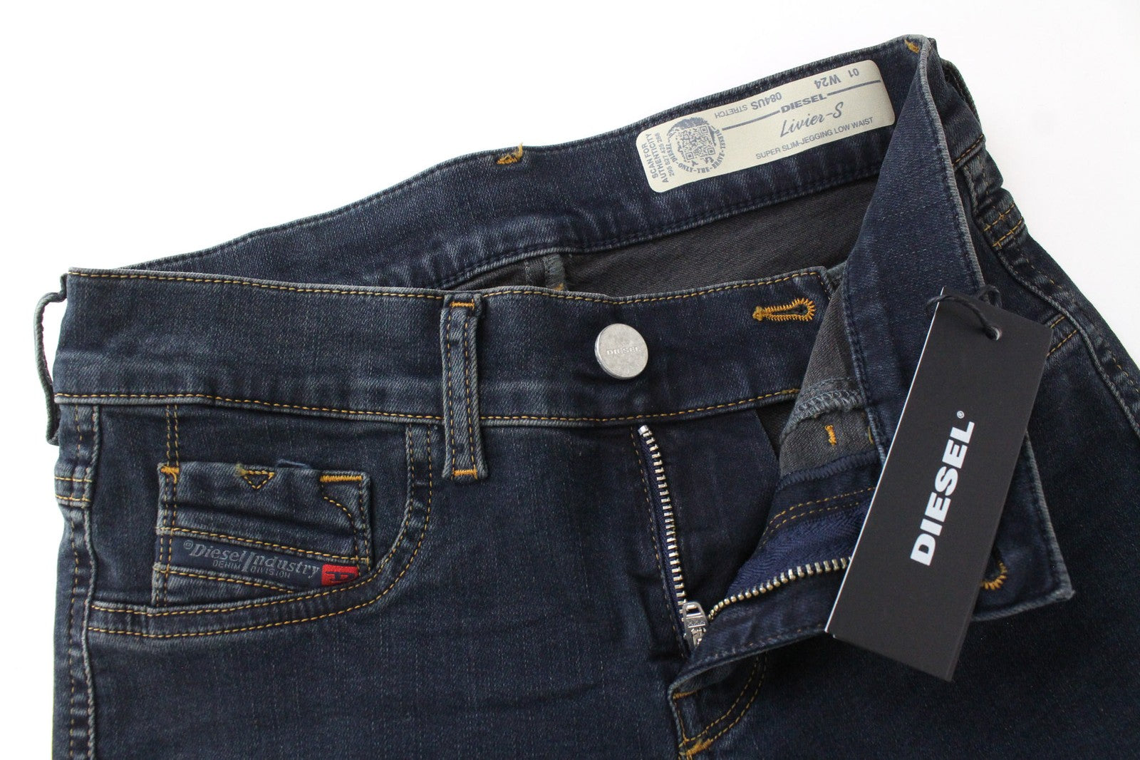 DIESEL Livier-S 084US Women Jeans W24 Blue Stretch Super Slim Jegging Low Waist
