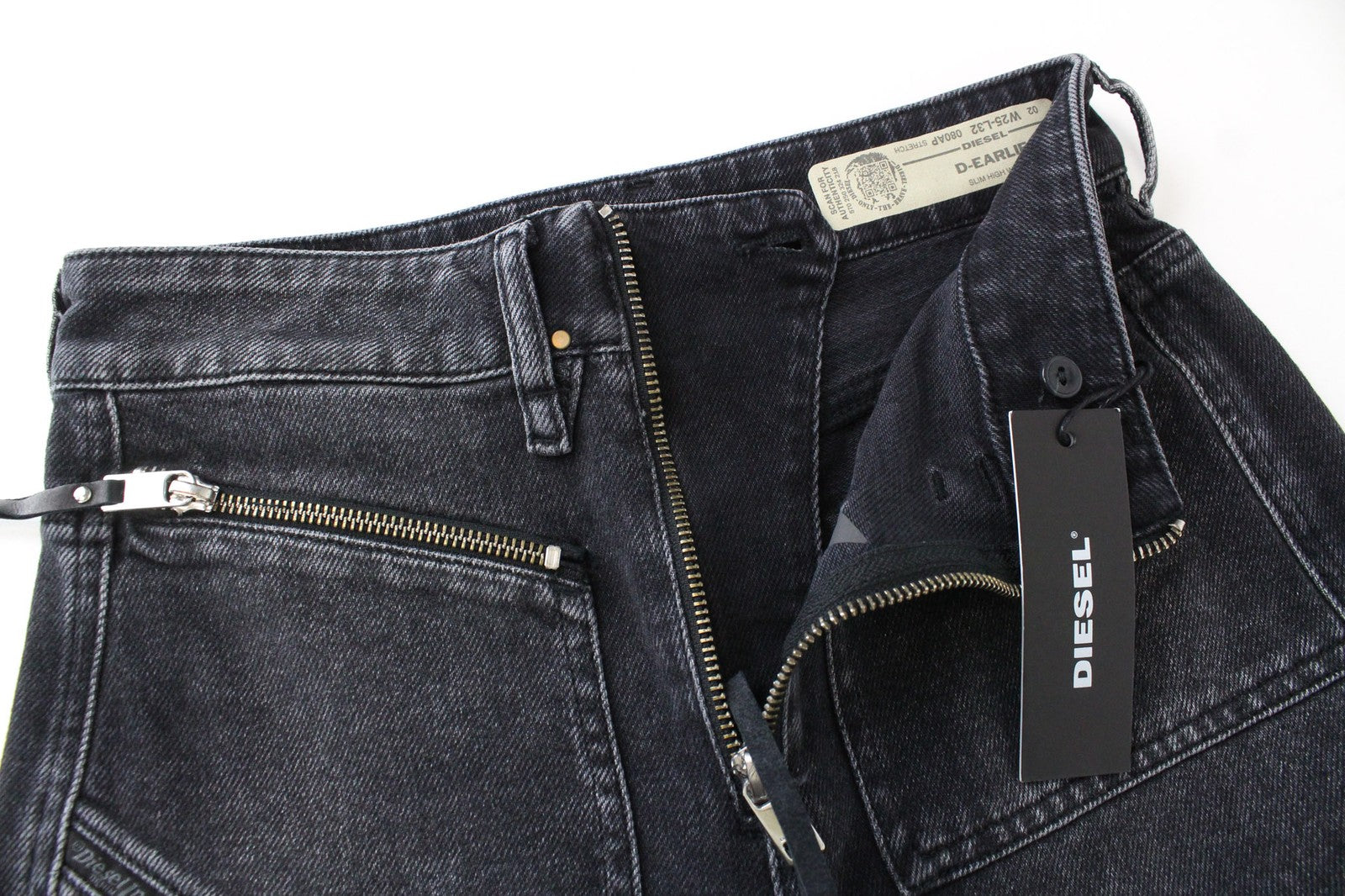 DIESEL D-Earlie 080AP Women Jeans W25/L32 Grey Stretch Slim High Waist Zip-Fly
