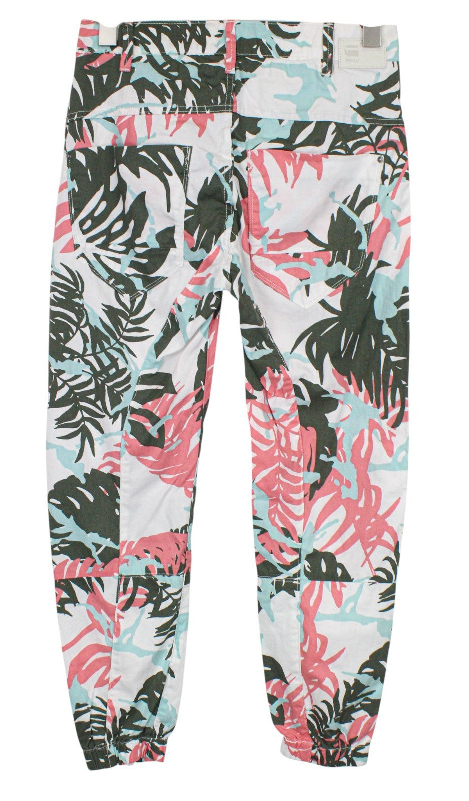 G-STAR RAW Army-S Women Trousers W23/L34 White Tapered Fit Leaf Patterns Cotton