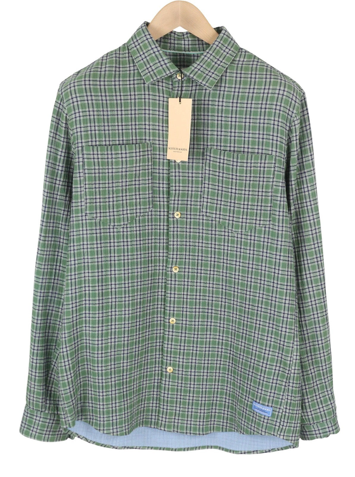 SCOTCH & SODA Men Shirt M Green Double Face Check Regular Button Shirt