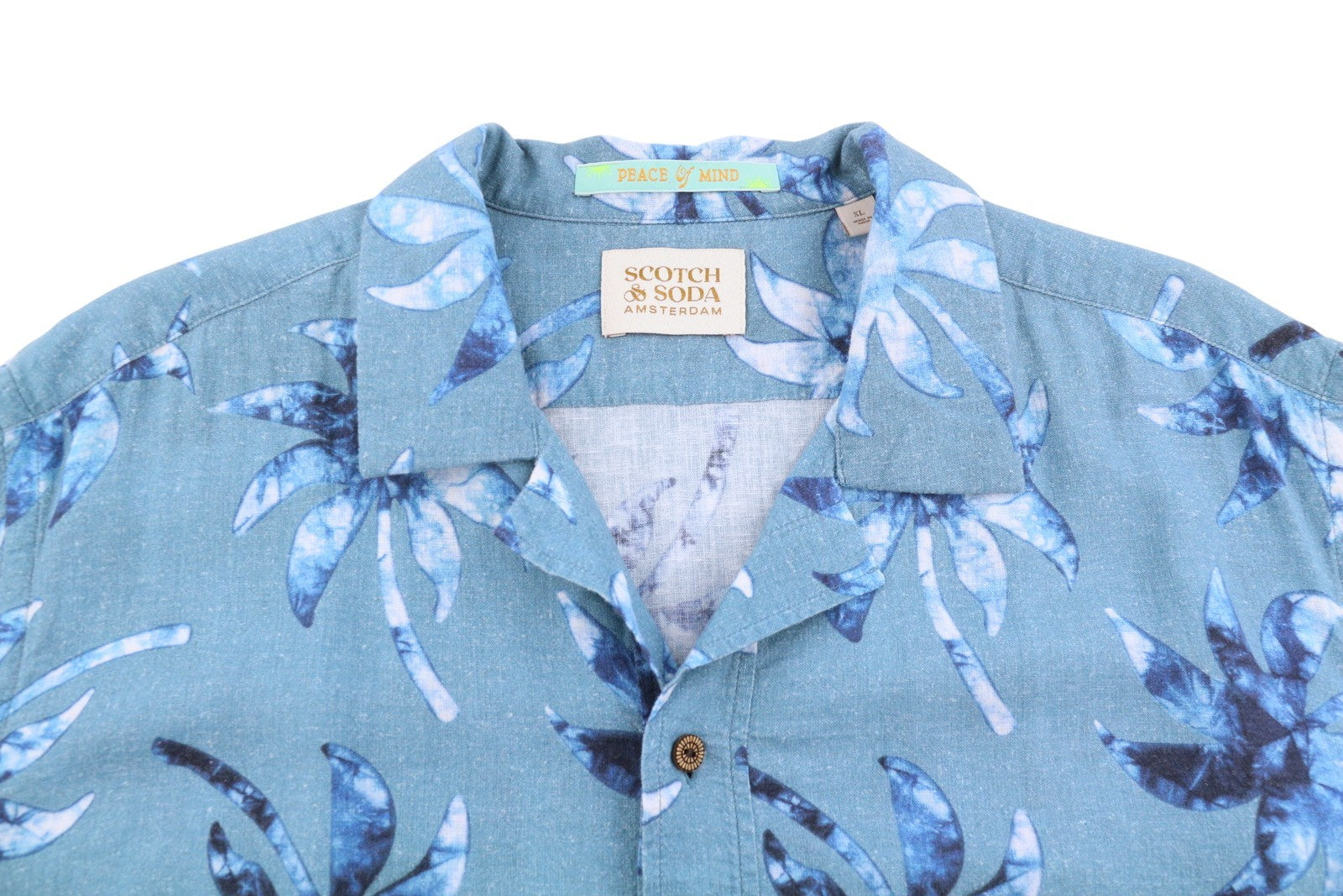 SCOTCH & SODA Men Shirt XL Blue Print Notch Collar Short Sleeve Button Top