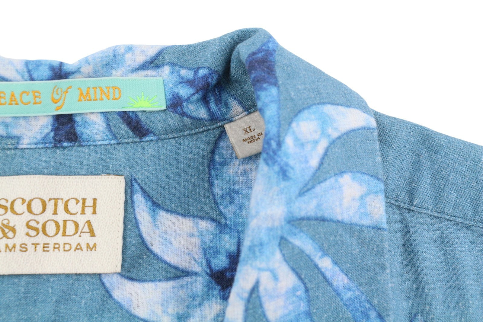 SCOTCH & SODA Men Shirt XL Blue Print Notch Collar Short Sleeve Button Top