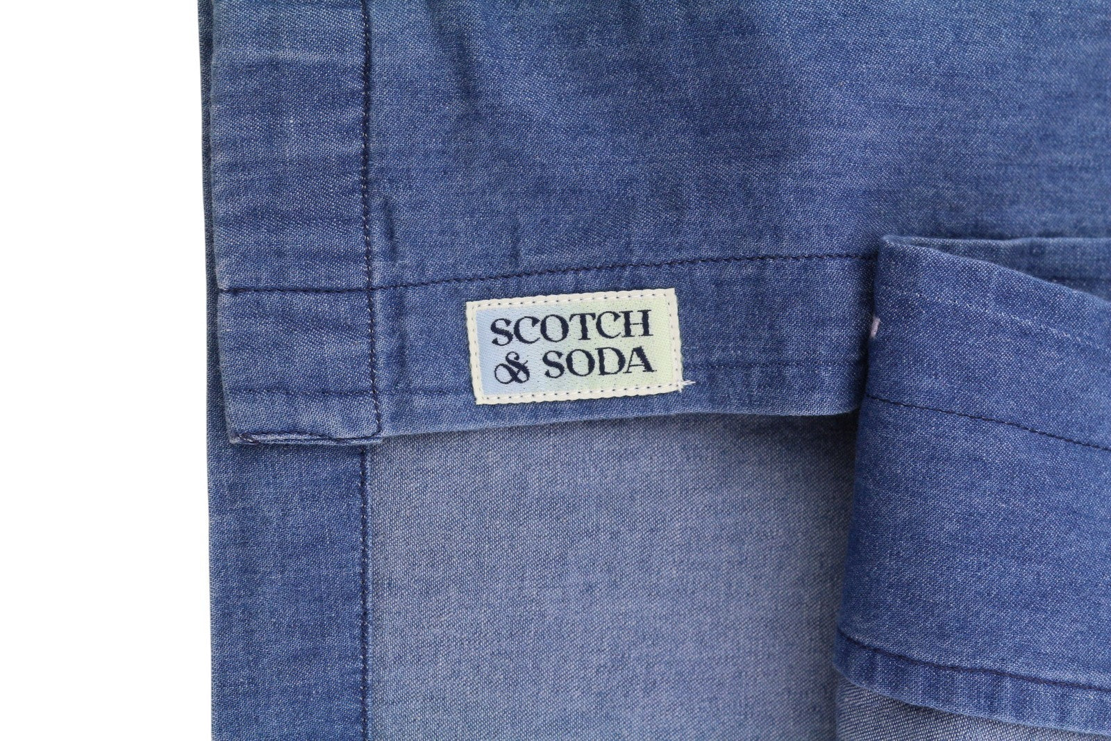 SCOTCH & SODA Men Shirt L Blue Denim Effect Relaxed Short Sleeve Casual