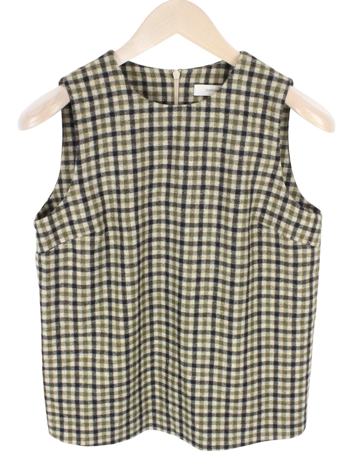 SUISTUDIO Sage Robin Women Set UK10 S Checked Sleeveless Wool Blend 2Pc Suit