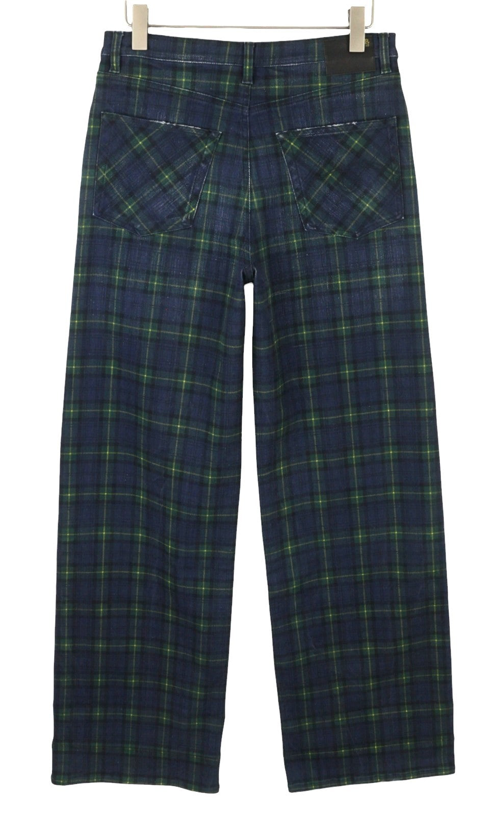 R13 Lisa Baggy Women Jeans 27 Tartan Print Wide Straight Faded Denim RRP999