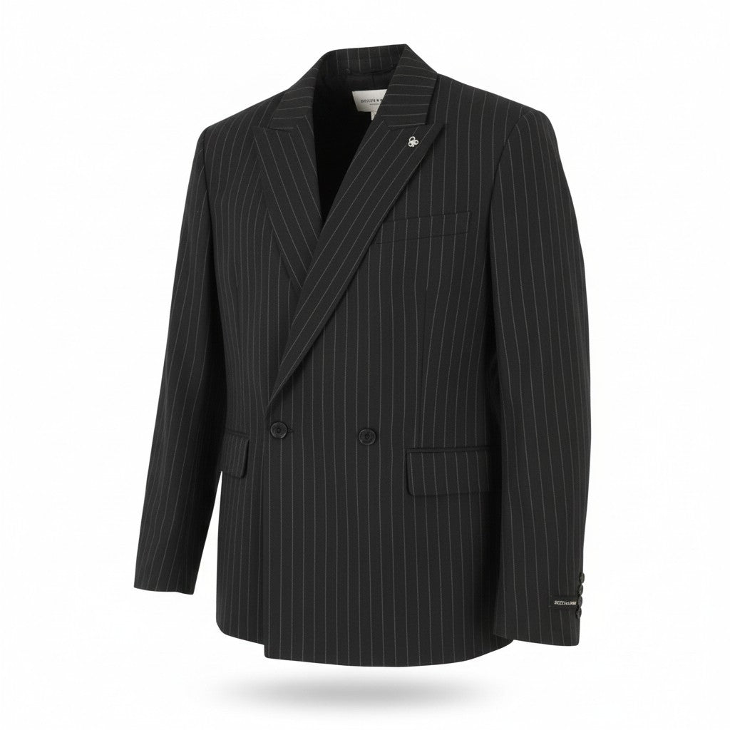 SCOTCH & SODA Men Blazer M Grey Pinstripe Peak Lapel Double Breasted Jacket