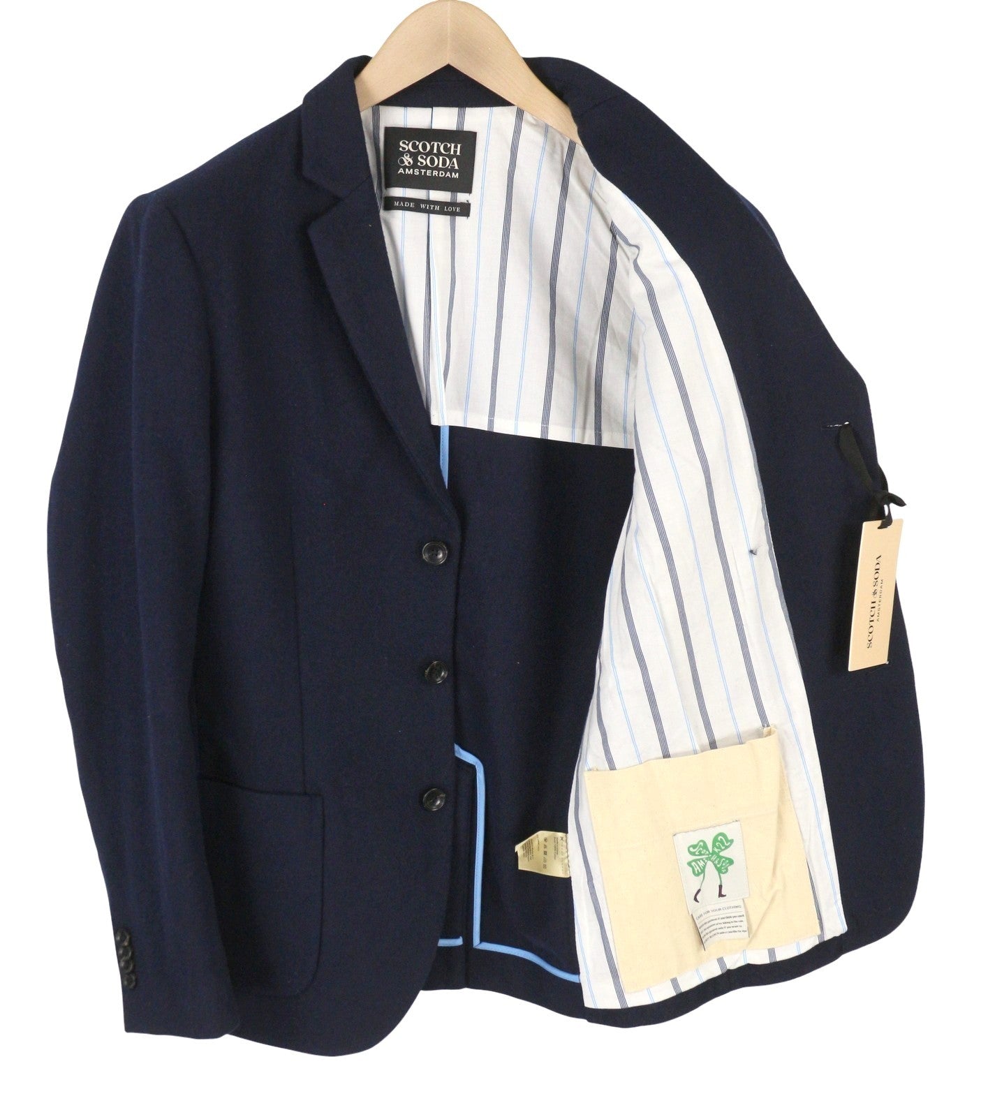 SCOTCH & SODA Men Blazer S Navy Notch Lapel Half Lined 3 Button Jacket
