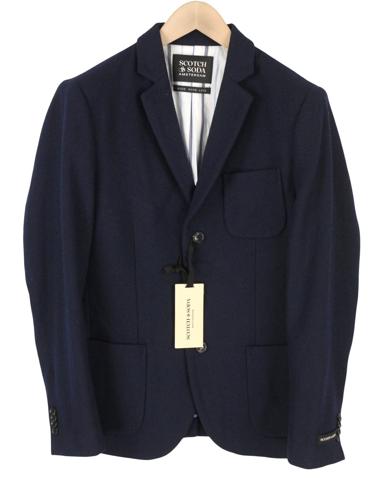 SCOTCH & SODA Men Blazer S Navy Notch Lapel Half Lined 3 Button Jacket