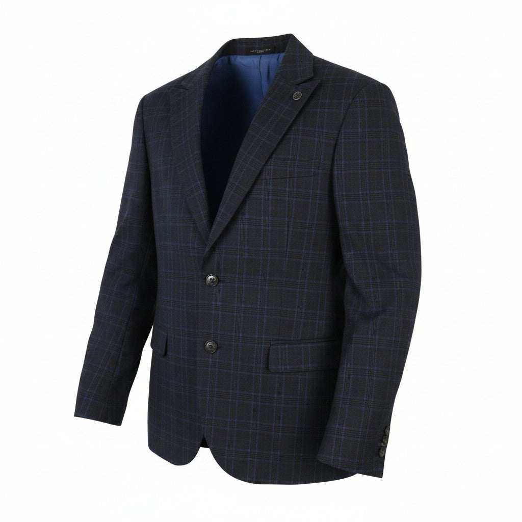 SCOTCH & SODA Men Blazer M Navy Check Wool Blend Peak Lapel Single Jacket