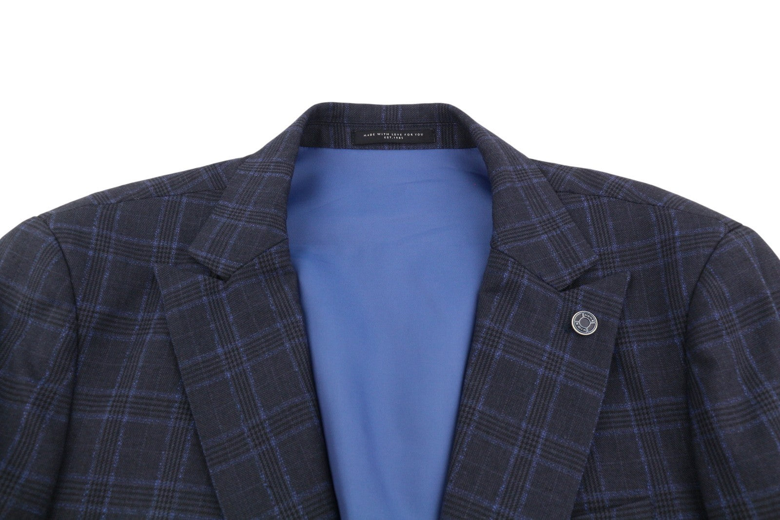 SCOTCH & SODA Men Blazer M Navy Check Wool Blend Peak Lapel Single Jacket