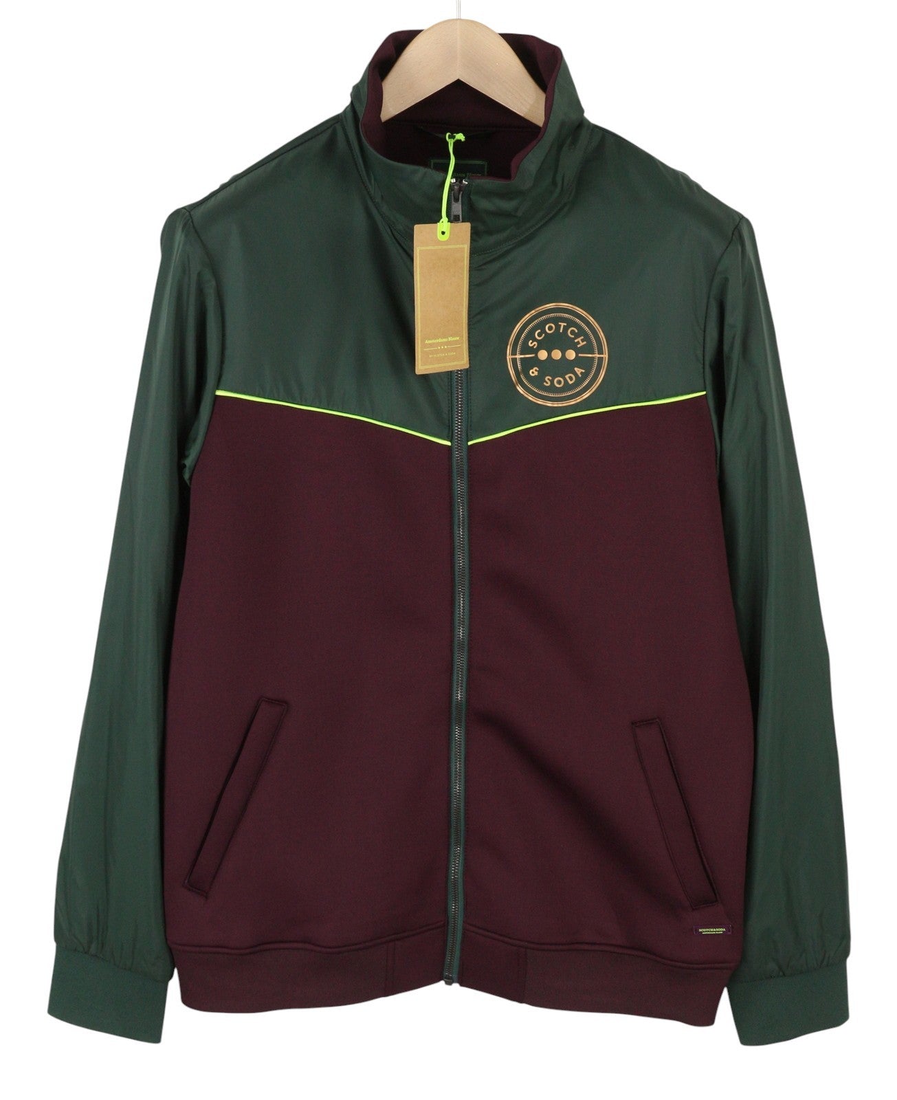 SCOTCH & SODA Men Jacket L Burgundy High Neck Full Zip Light Unlined Coat