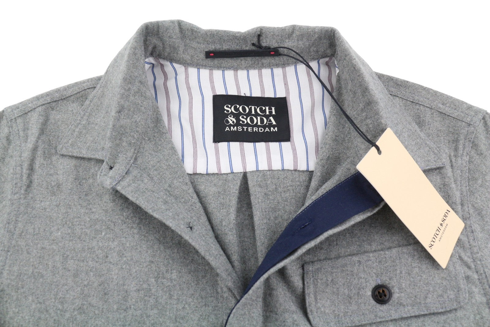 SCOTCH & SODA Men Jacket S Grey Melange Spread Neck Button Light Overshirt