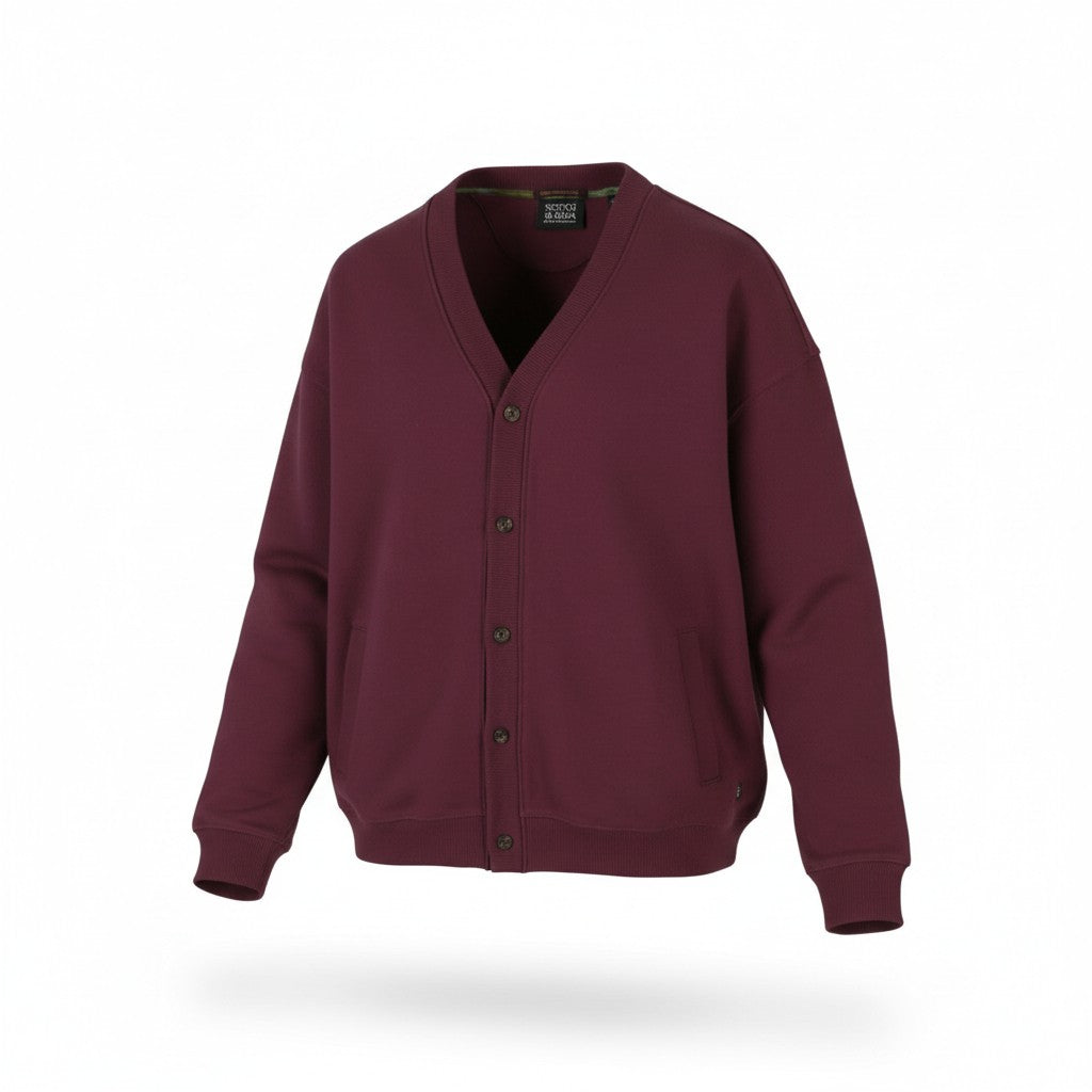 SCOTCH & SODA Men Sweatshirt M Burgundy Pocket Button Oversized Cardigan