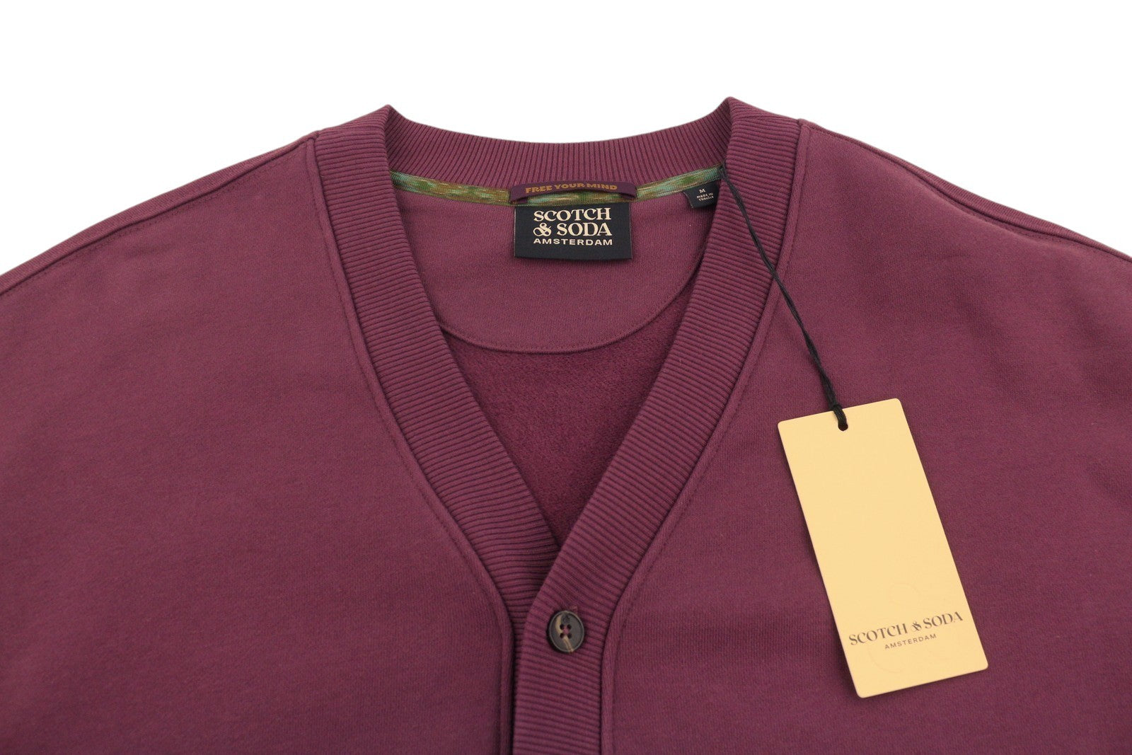 SCOTCH & SODA Men Sweatshirt M Burgundy Pocket Button Oversized Cardigan