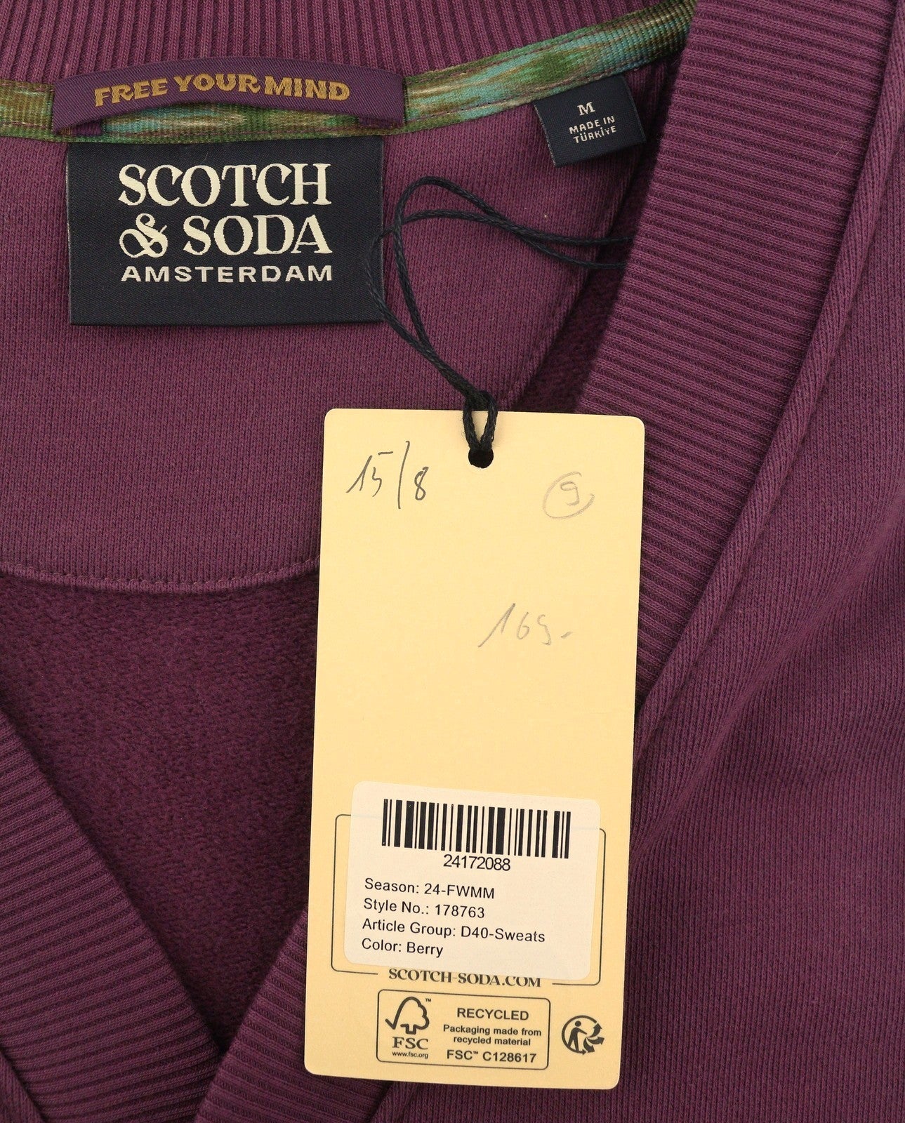 SCOTCH & SODA Men Sweatshirt M Burgundy Pocket Button Oversized Cardigan