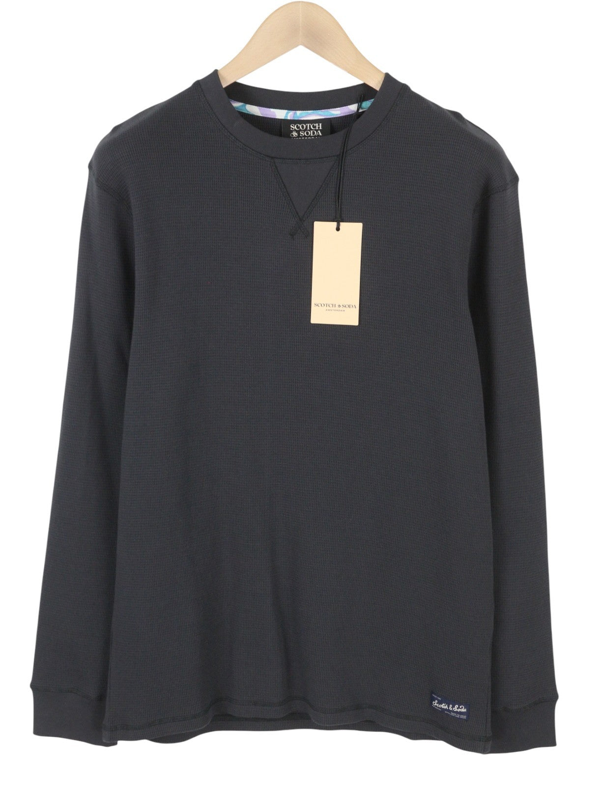 SCOTCH & SODA Men T-Shirt M Washed Black Textured Crew Neck Cotton Tee