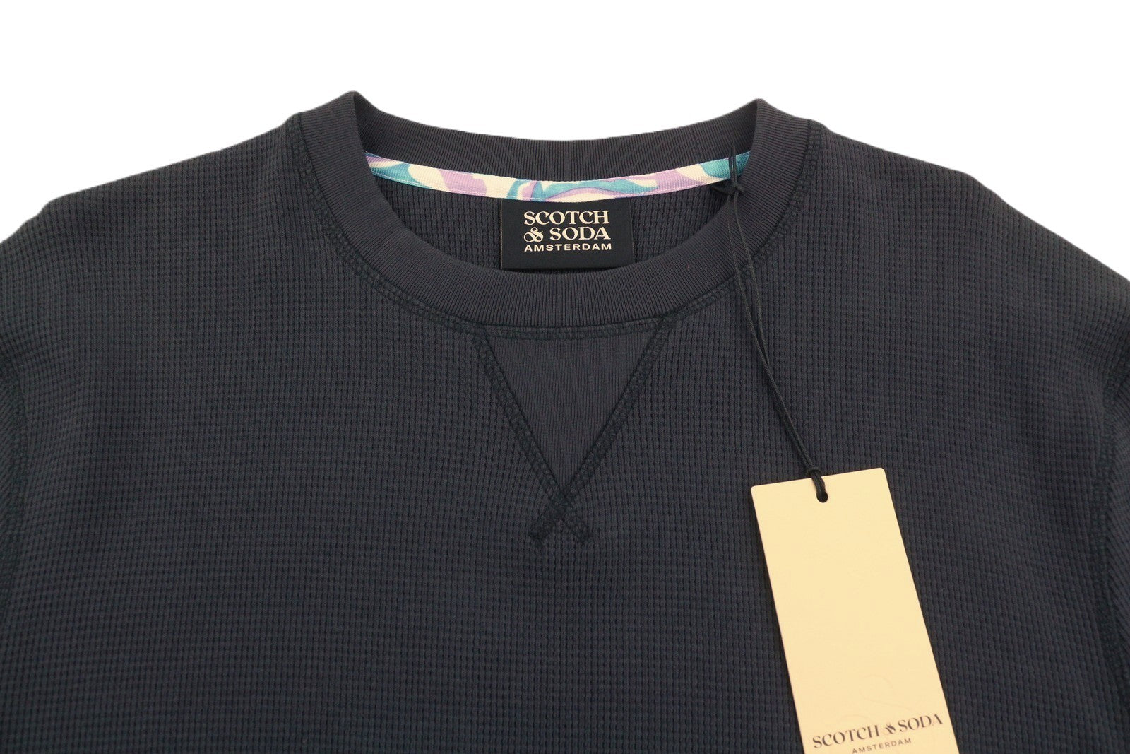 SCOTCH & SODA Men T-Shirt M Washed Black Textured Crew Neck Cotton Tee