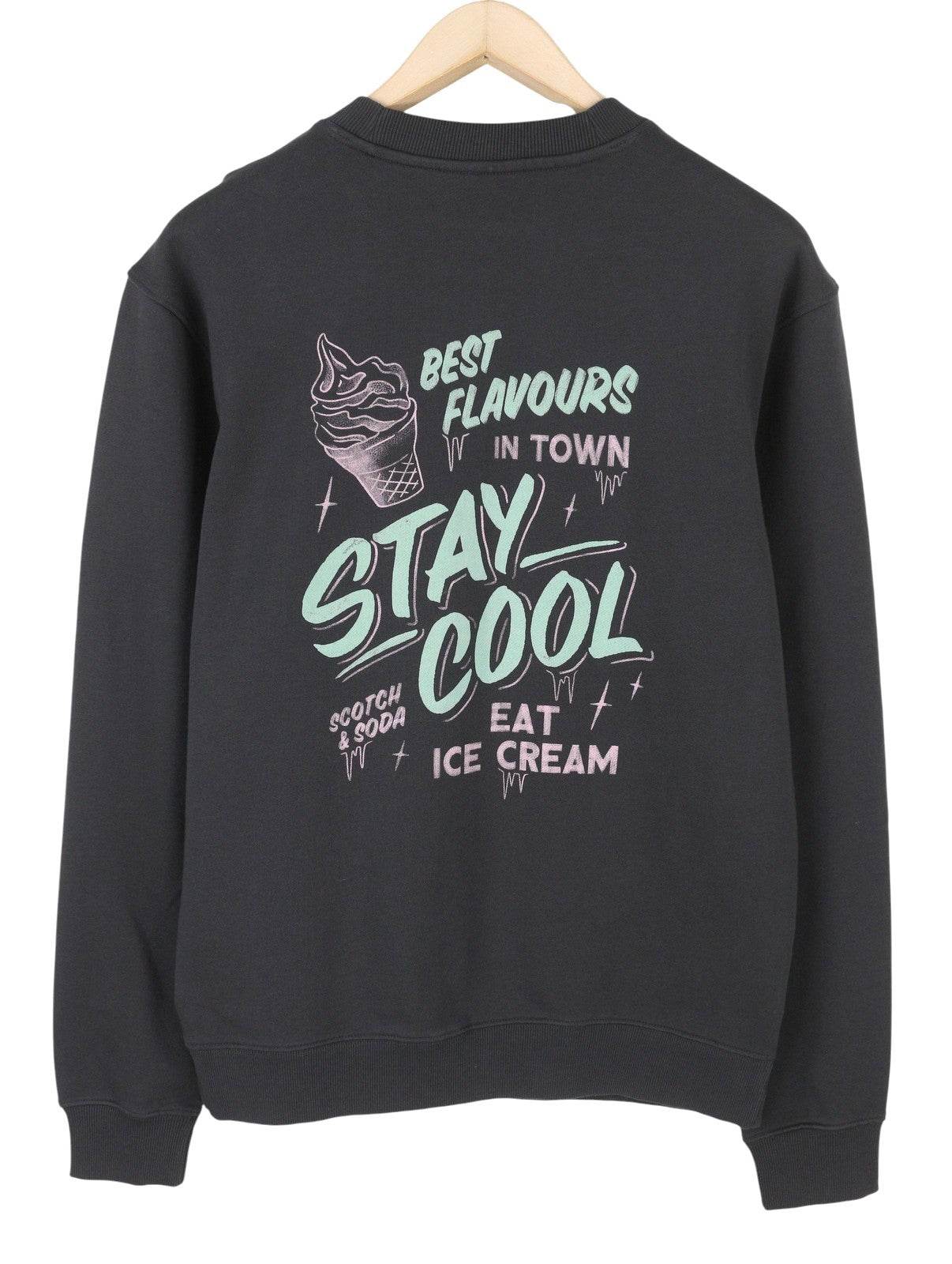 SCOTCH & SODA Men Sweatshirt M Washed Black Patterned Cotton Crew Pull On
