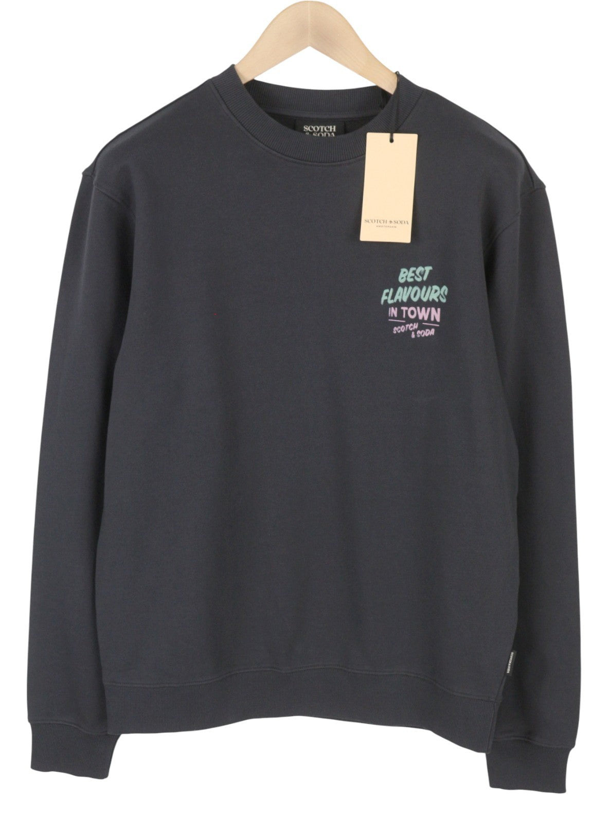 SCOTCH & SODA Men Sweatshirt M Washed Black Patterned Cotton Crew Pull On