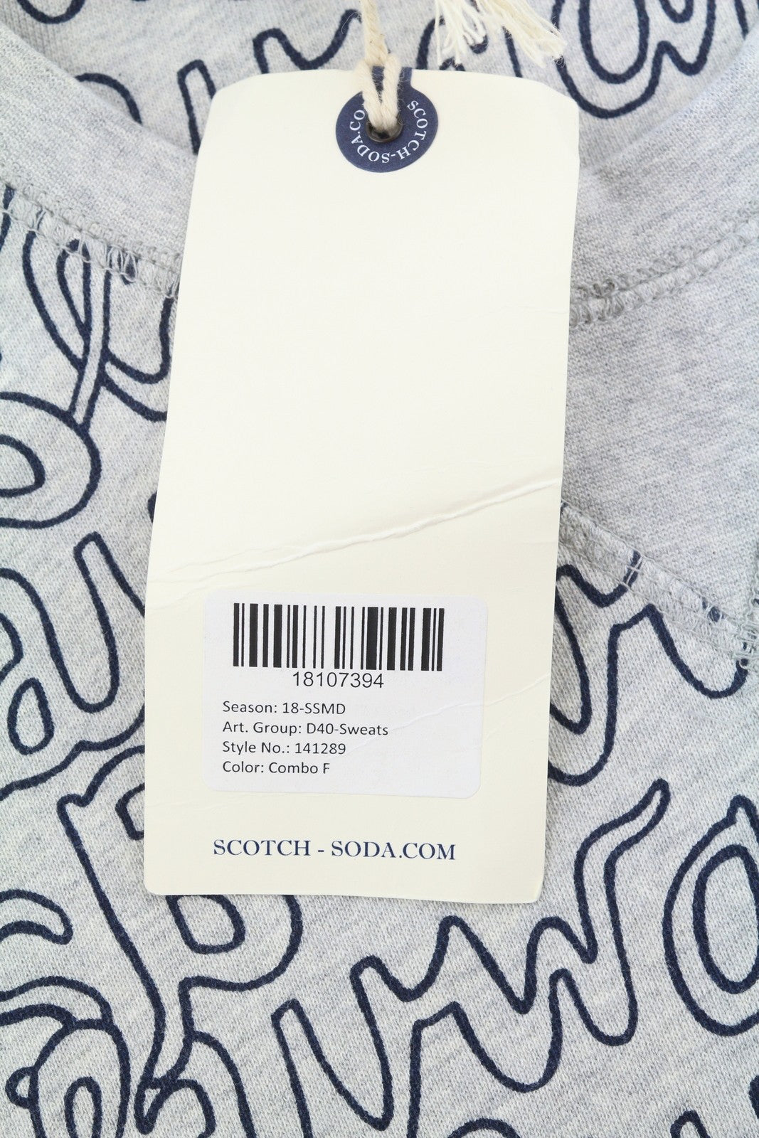 SCOTCH & SODA Men Sweatshirt M Grey Melange Logo Print Crew Neck Jumper