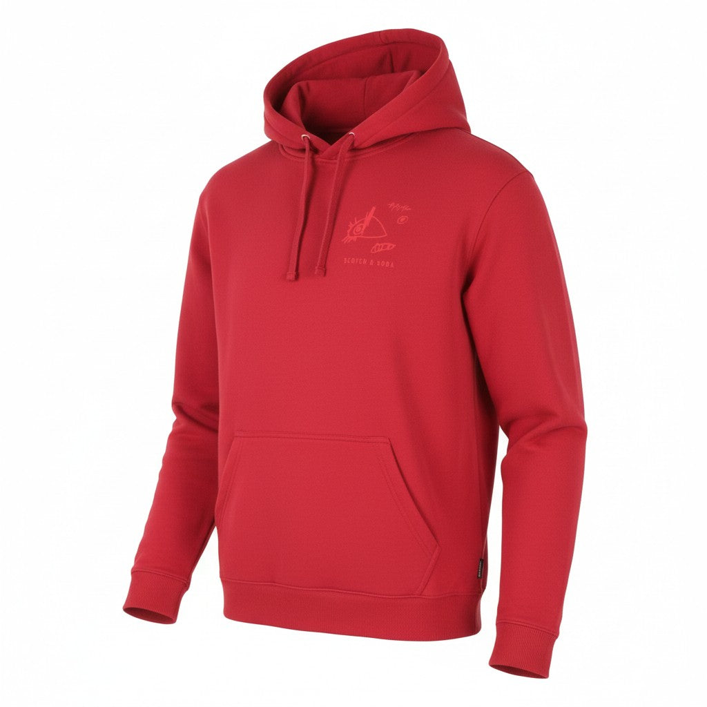 SCOTCH & SODA Men Hoodie M Red Cotton Hooded Kangaroo Pocket Pull On