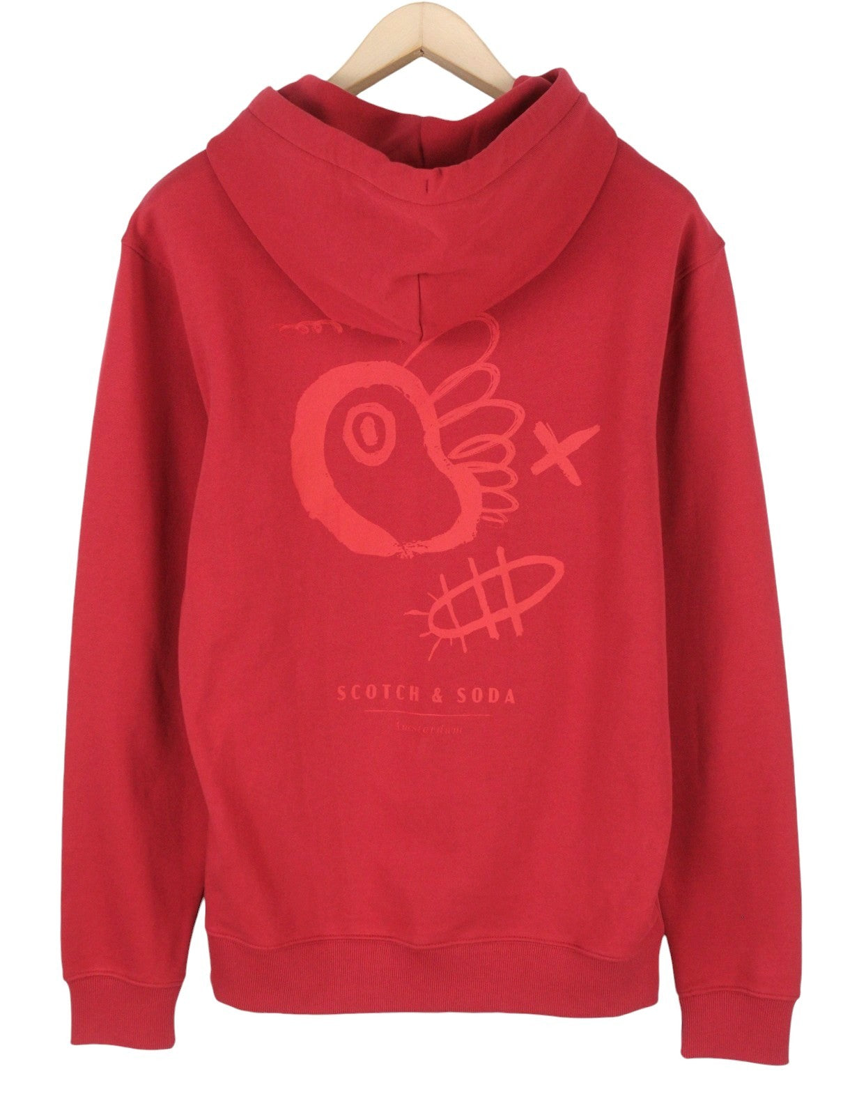 SCOTCH & SODA Men Hoodie M Red Cotton Hooded Kangaroo Pocket Pull On