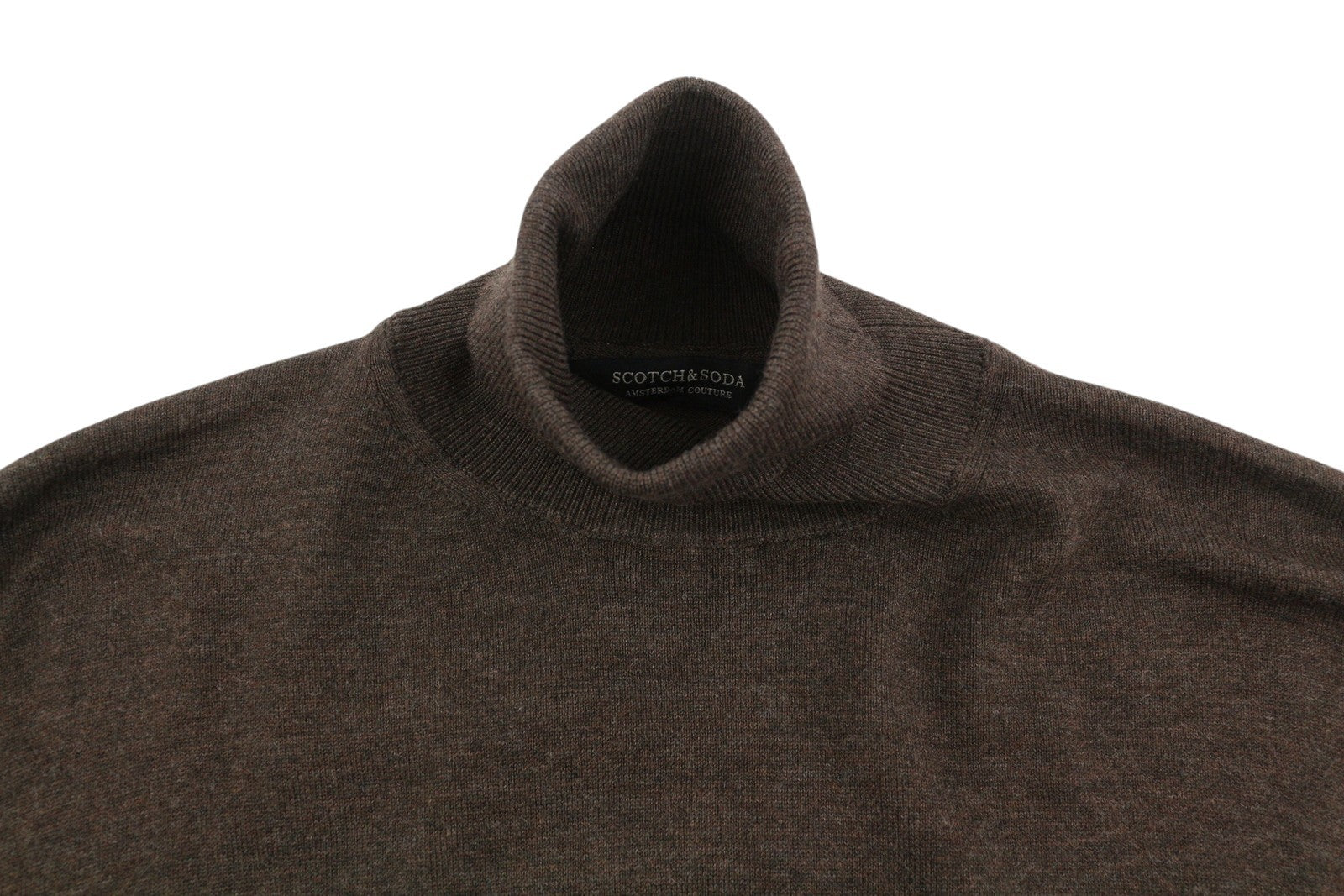 SCOTCH & SODA Men Jumper L Brown Melange High Neck Tight Knit Sweater