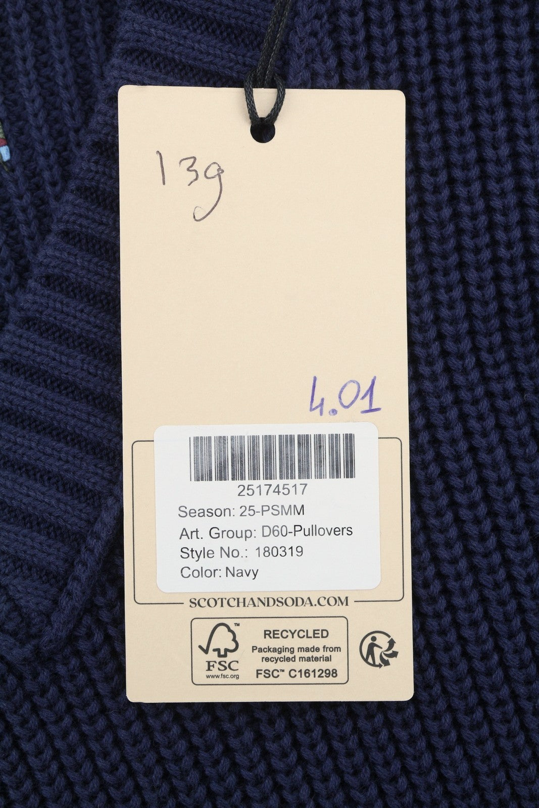 SCOTCH & SODA Men Jumper L Navy Stripe Tight Knit V-Neck Pull On