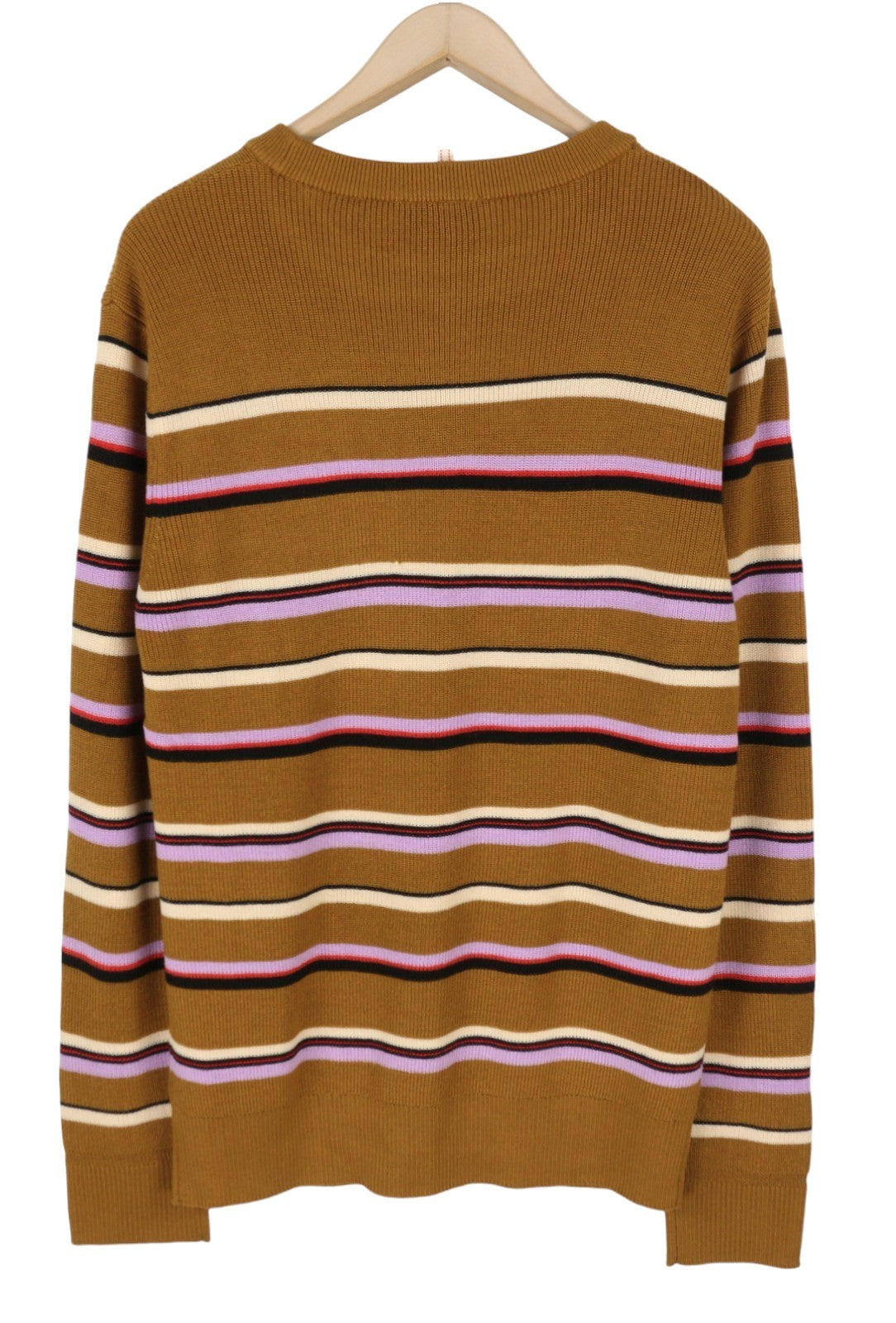 SCOTCH & SODA Men Jumper L Brown Stripe Wool Crew Neck Tight Knit Pull On