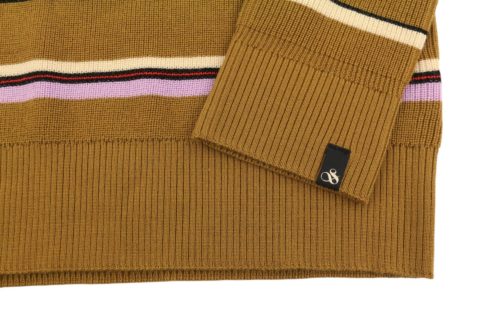 SCOTCH & SODA Men Jumper L Brown Stripe Wool Crew Neck Tight Knit Pull On