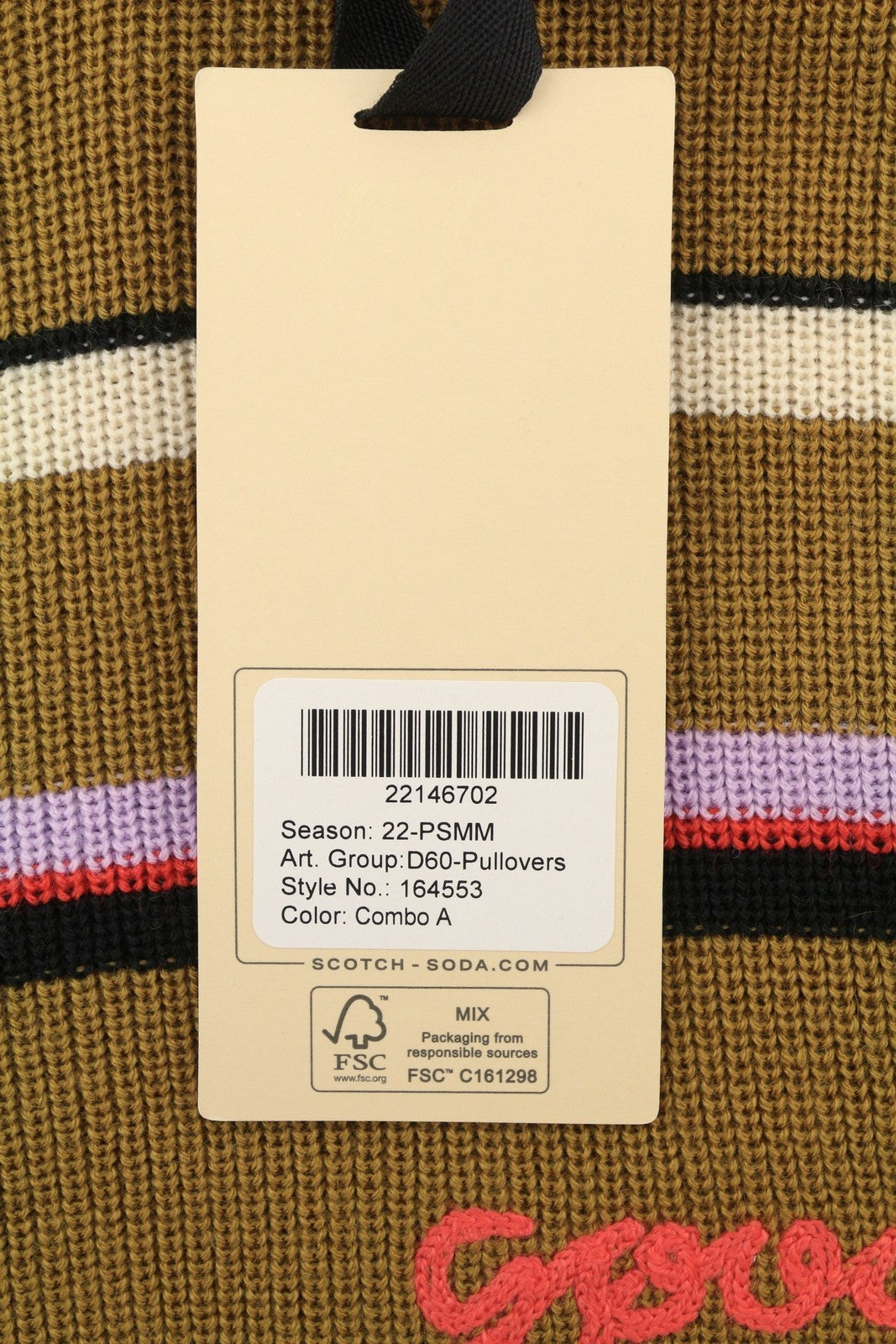 SCOTCH & SODA Men Jumper L Brown Stripe Wool Crew Neck Tight Knit Pull On