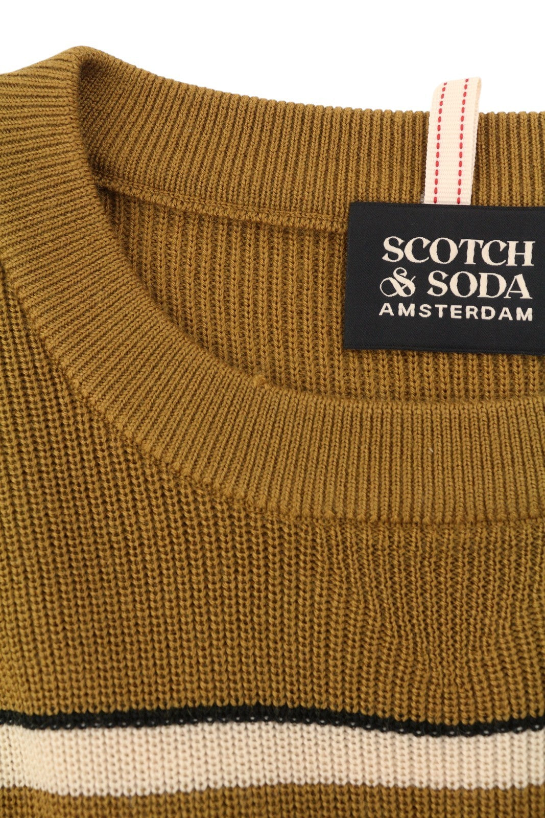 SCOTCH & SODA Men Jumper L Brown Stripe Wool Crew Neck Tight Knit Pull On