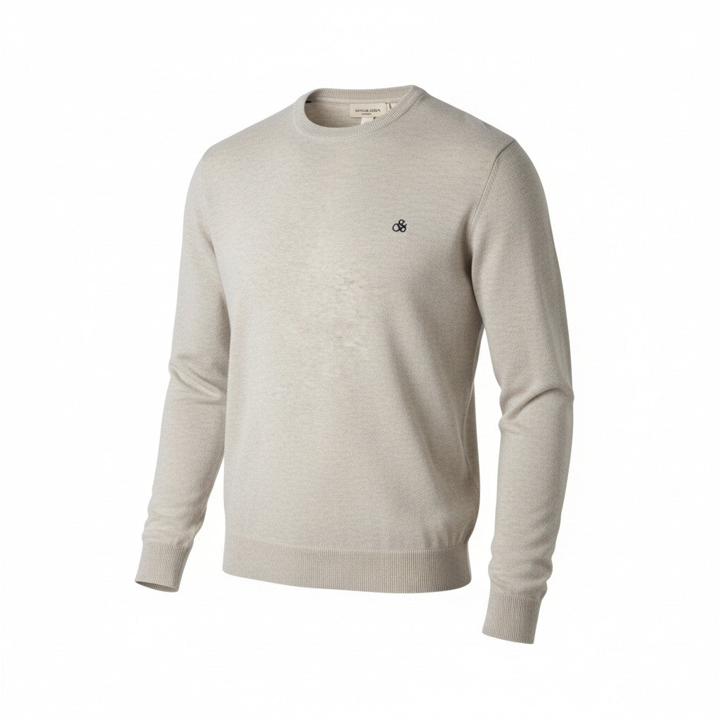 SCOTCH & SODA Men Jumper 2XL Grey Melange Tight Knit Embroidered Pull On
