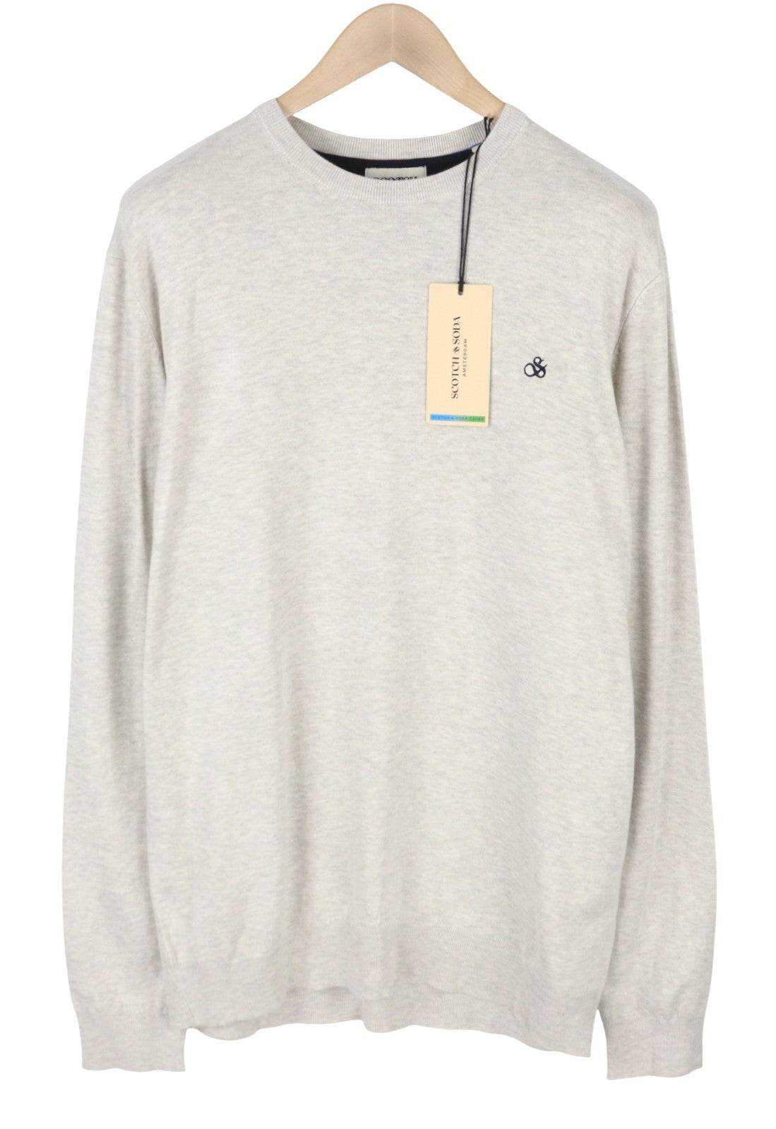 SCOTCH & SODA Men Jumper 2XL Grey Melange Tight Knit Embroidered Pull On