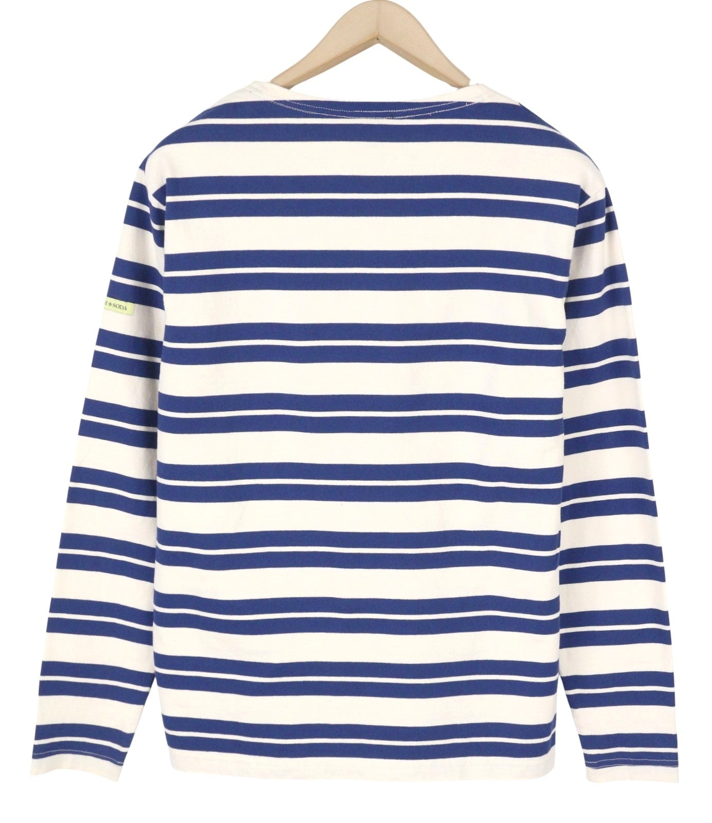 SCOTCH & SODA Men T-Shirt M White Stripe Cotton Crew Neck Long Sleeve Tee