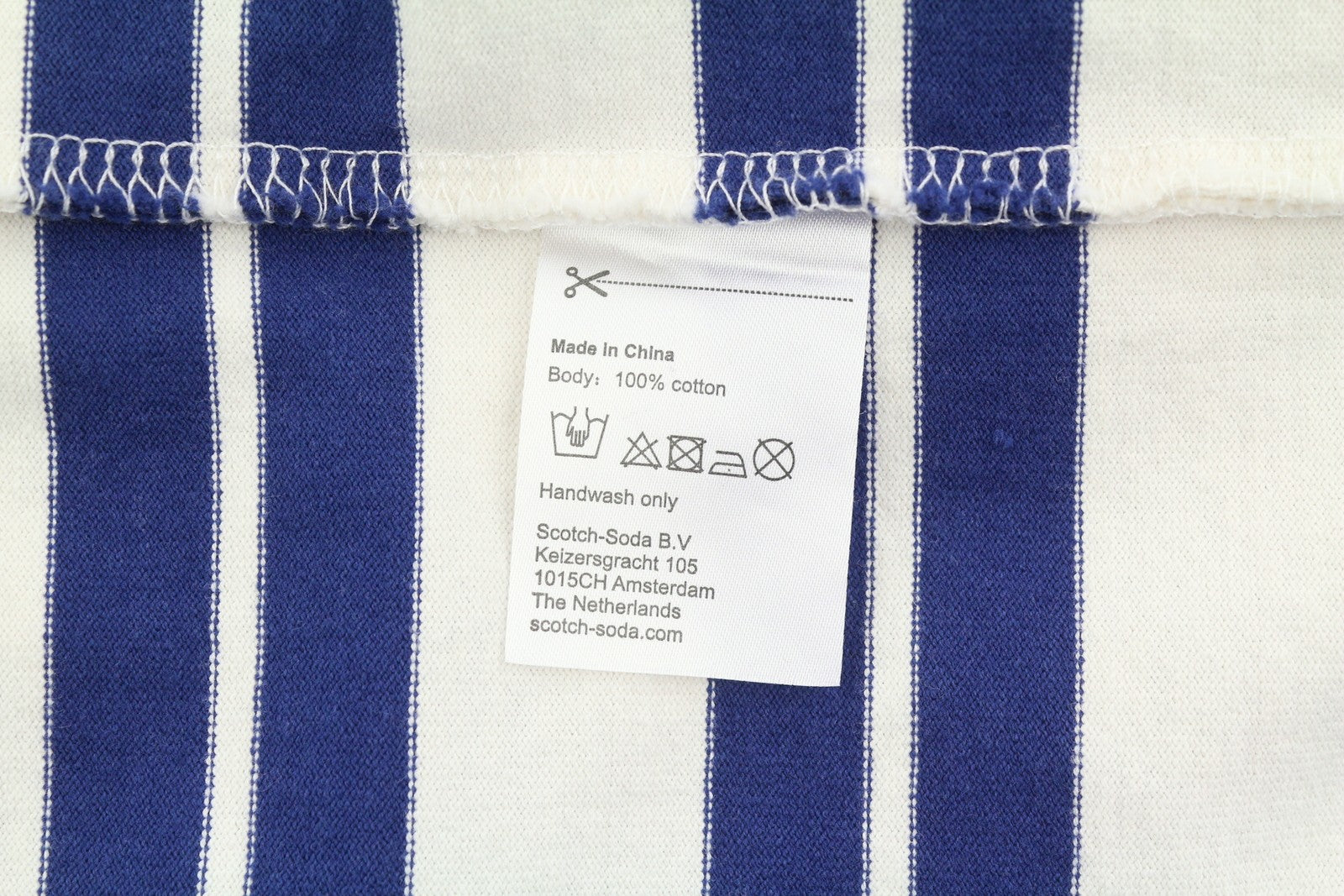 SCOTCH & SODA Men T-Shirt M White Stripe Cotton Crew Neck Long Sleeve Tee