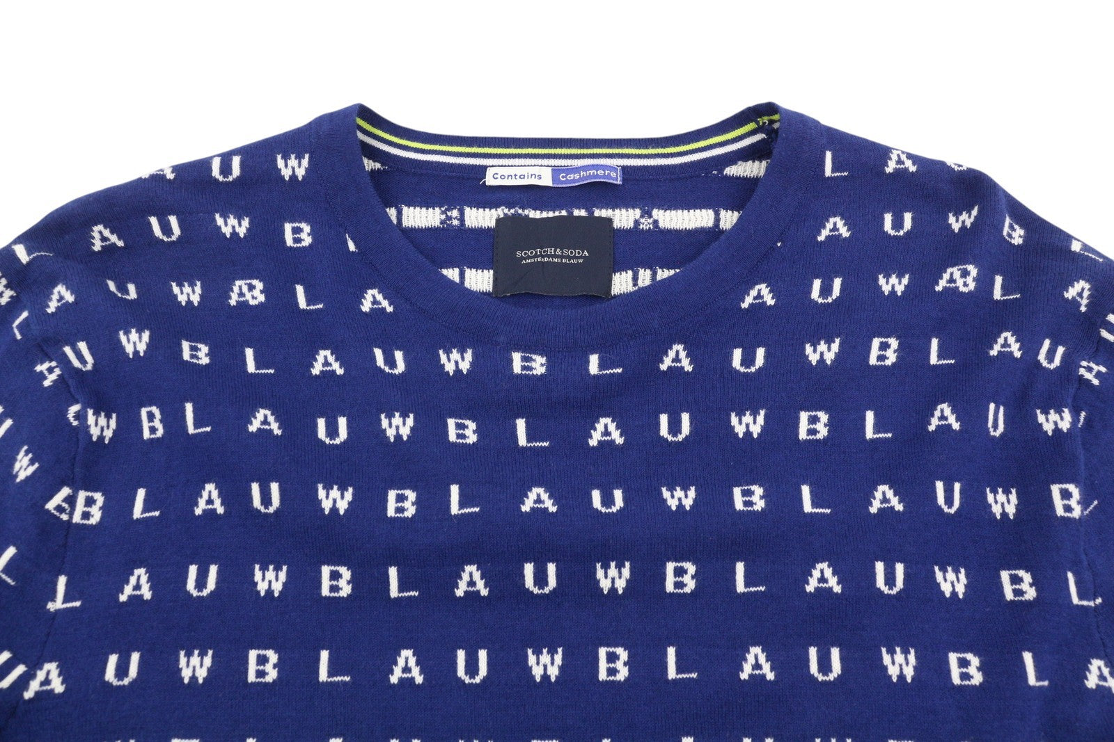 SCOTCH & SODA Men Jumper M Blue Logo Print Tight Knit Cotton Pull On