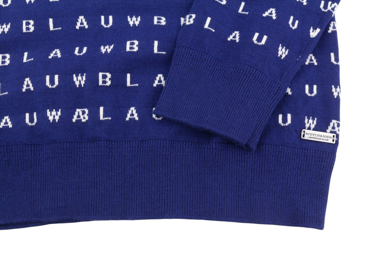 SCOTCH & SODA Men Jumper M Blue Logo Print Tight Knit Cotton Pull On