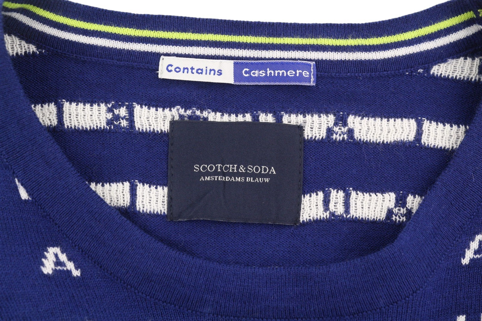 SCOTCH & SODA Men Jumper M Blue Logo Print Tight Knit Cotton Pull On