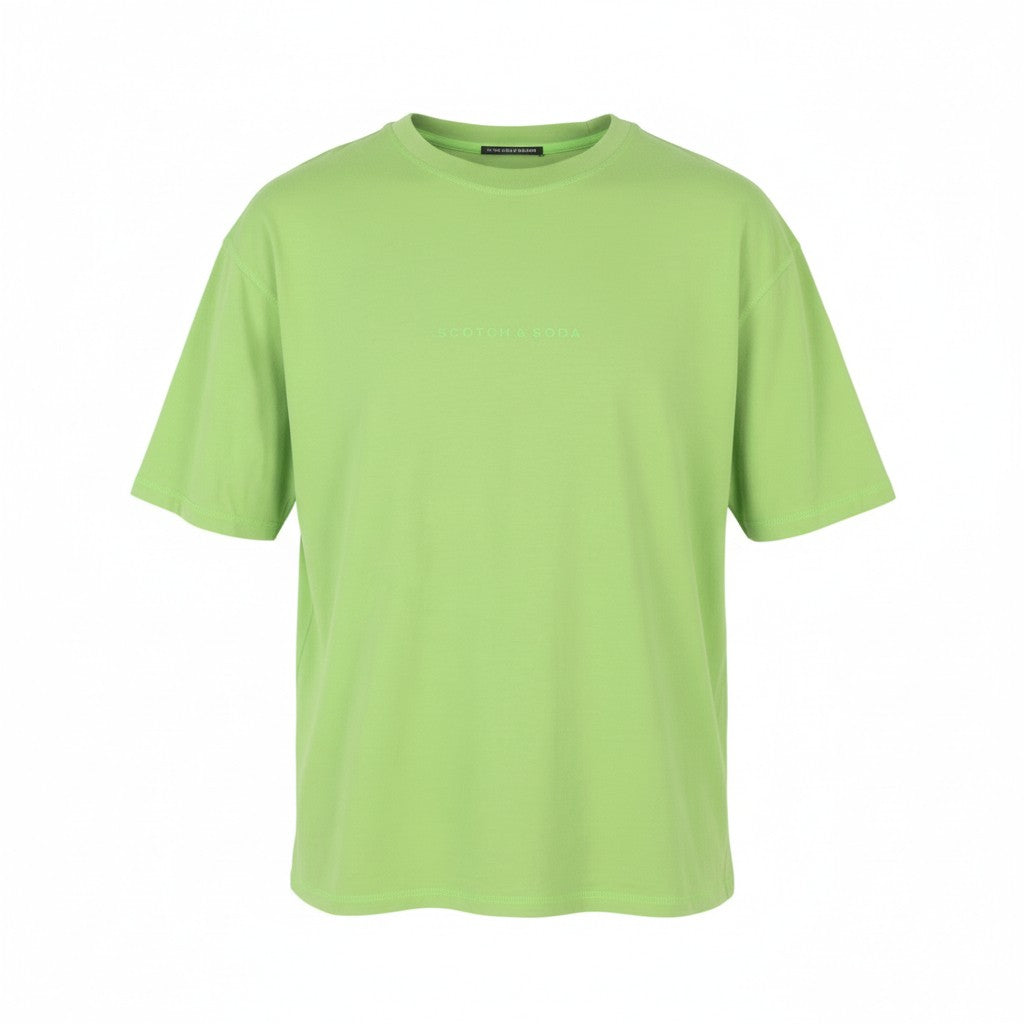 SCOTCH & SODA Men T-Shirt M Green Cotton Oversized Crew Neck Short Sleeve Tee