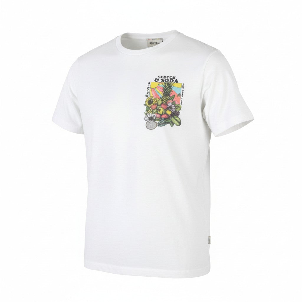 SCOTCH & SODA Men T-Shirt L White Cotton Tricot Crew Neck Short Sleeve Tee