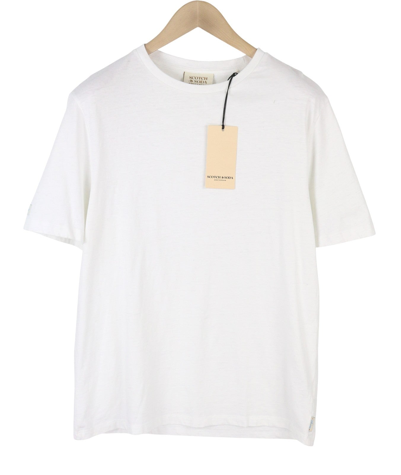 SCOTCH & SODA Men T-Shirt M White Linen Cotton Tricot Crew Neck Short Sleeve