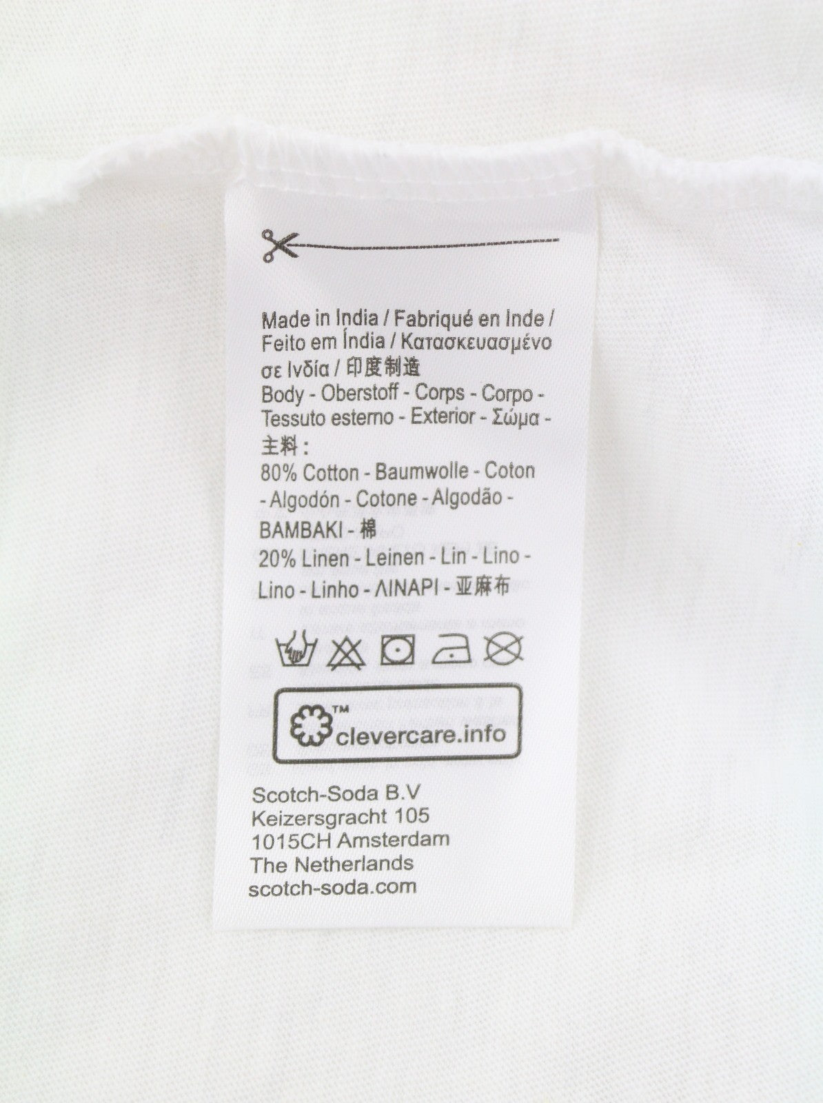 SCOTCH & SODA Men T-Shirt M White Linen Cotton Tricot Crew Neck Short Sleeve