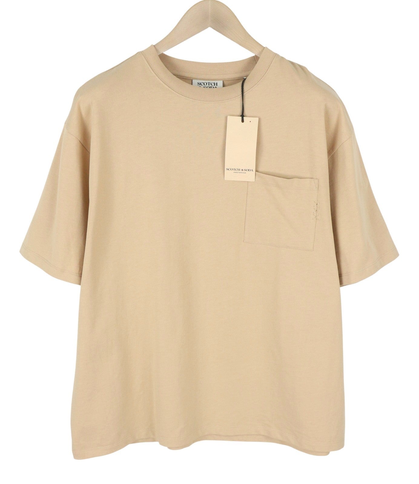 SCOTCH & SODA Men T-Shirt M Beige Organic Cotton Oversized Pocket Tee