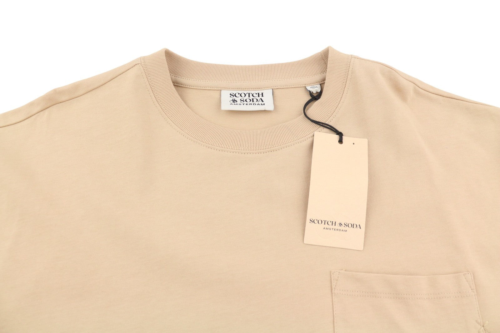 SCOTCH & SODA Men T-Shirt M Beige Organic Cotton Oversized Pocket Tee