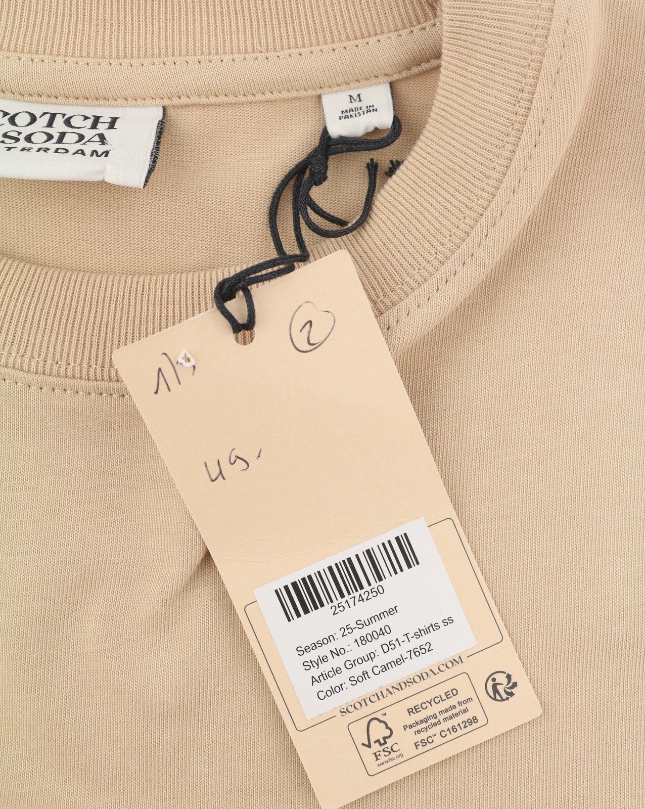 SCOTCH & SODA Men T-Shirt M Beige Organic Cotton Oversized Pocket Tee