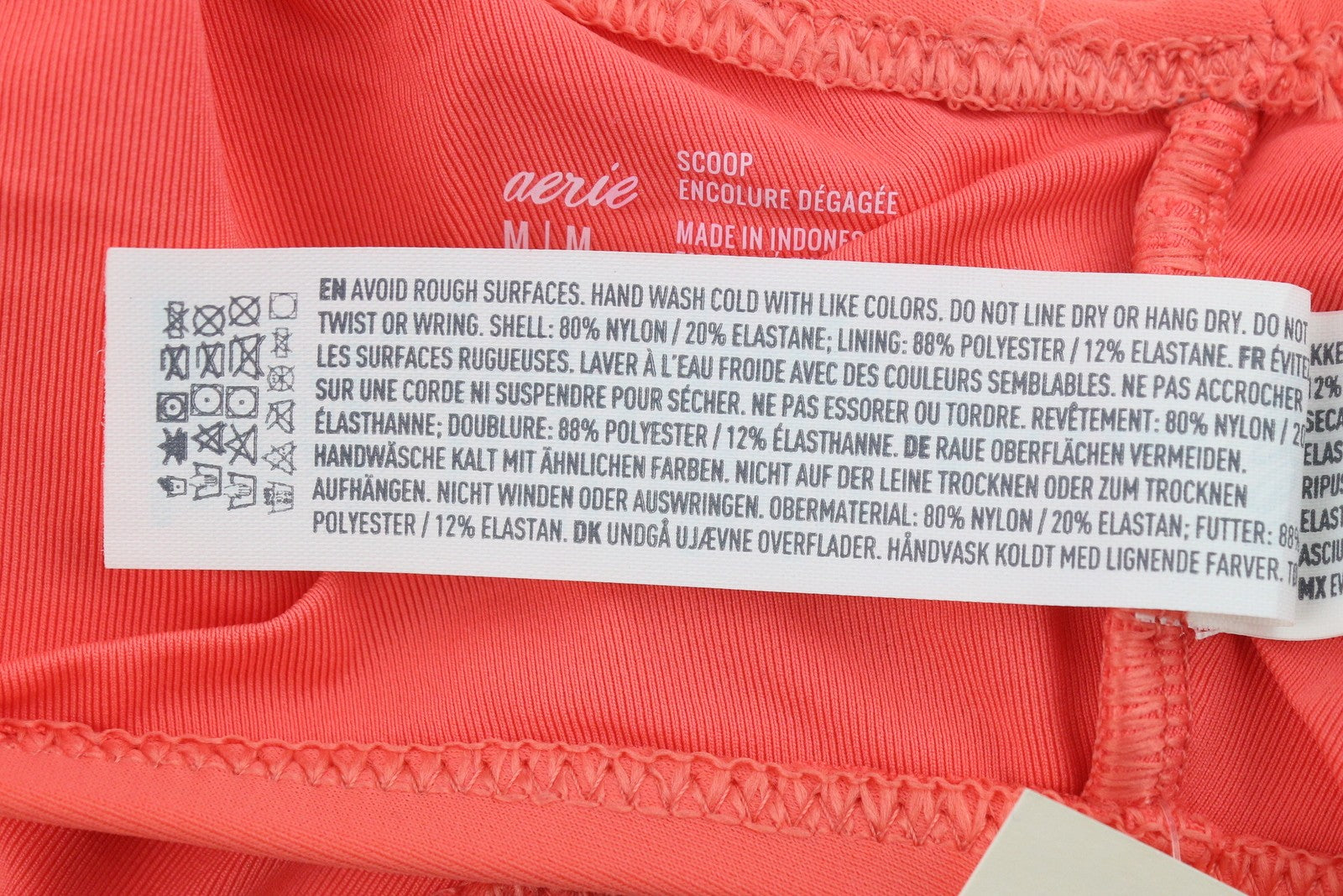 AERIE Women Bikini Top M Coral Scoop Peach O-Ring Detail Beach Swimwear